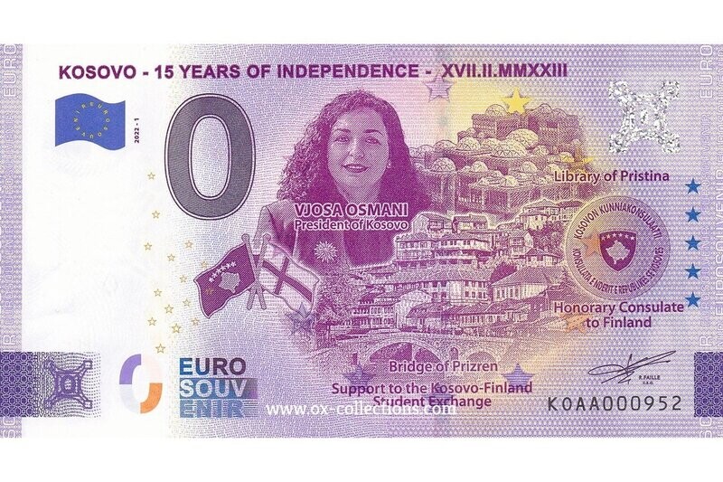 Zero Euro Note Kosovo 15 Years Independence 2022-1 souvenir