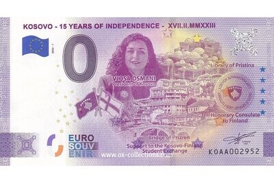 XK - Kosovo 15 Years Independence - 2022-01 0 Euro-Schein Kosovo 15 Years Independence 2022-1 Anni Souvenir