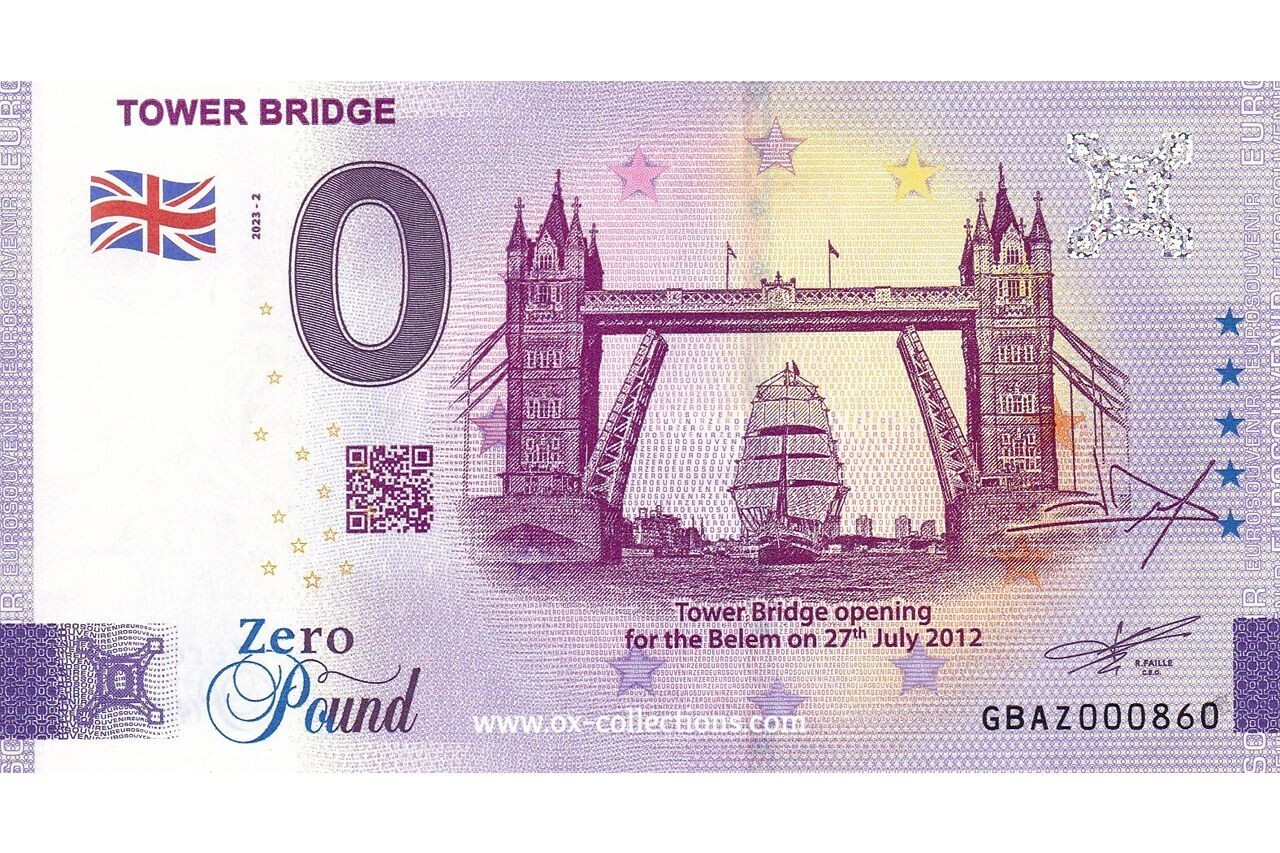 Zero Euro Note Tower Bridge 2023-2 souvenir