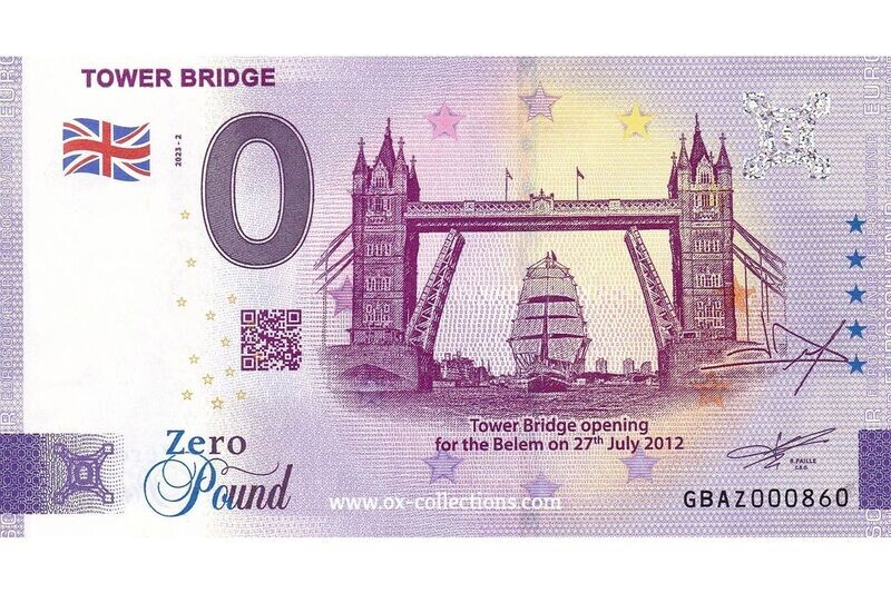Zero Euro Note Tower Bridge 2023-2 souvenir