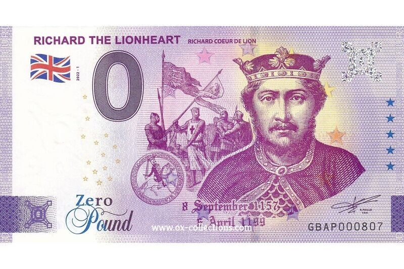Zero Euro Note Richard the Lionheart 2022-1 souvenir