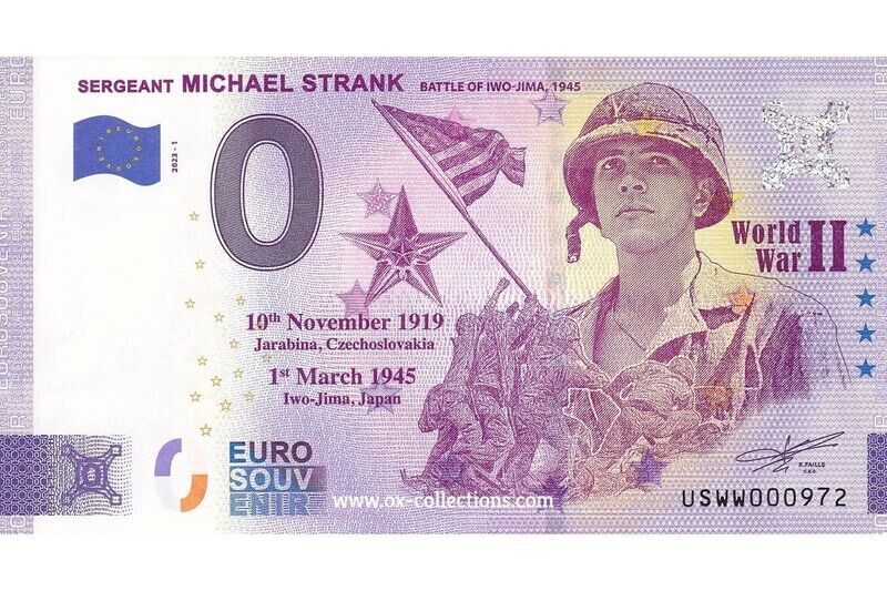 Zero Euro Note Sergeant Michael Strank 2023-1 souvenir