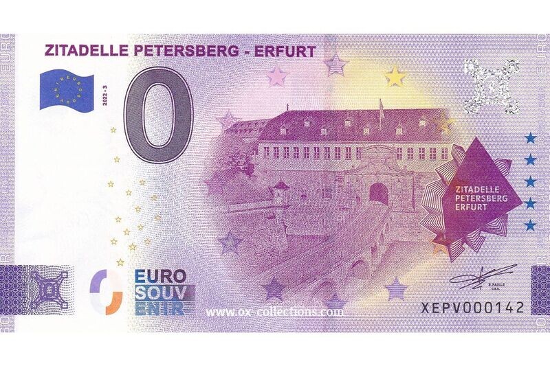 0 Euro-Schein Zitadelle Petersberg Erfurt 2022-3 Souvenir