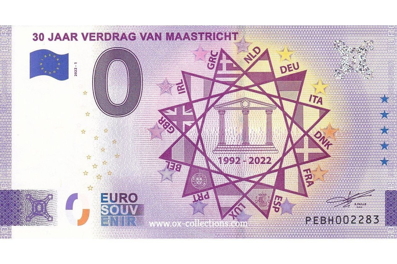 NL - 30 Jaar Verdrag van Maastricht - 2022-01 Billet 0 euro 30 Jaar Verdrag van Maastricht 2022-1 souvenir