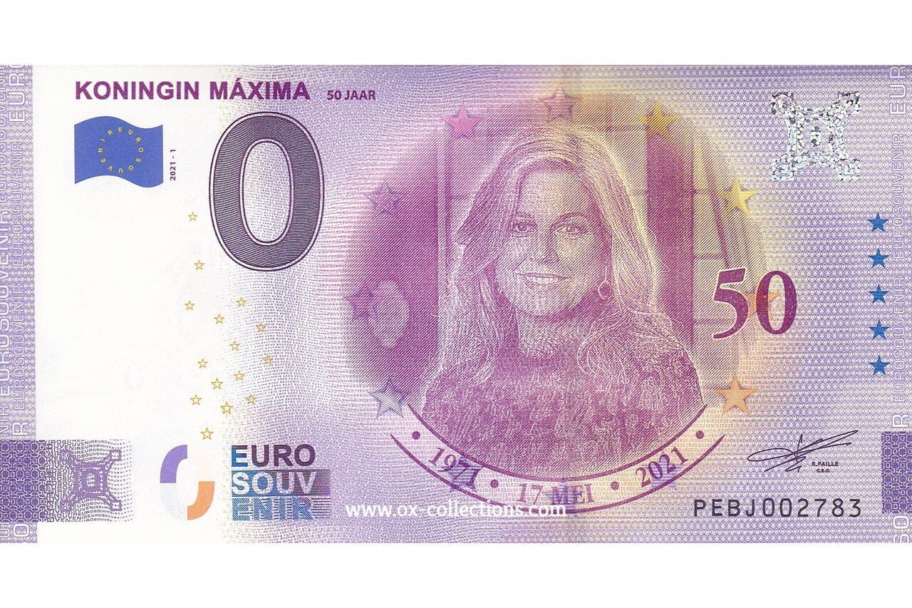 NL - Koningin Mรกxima - 2021-01 Zero Euro Note Koningin Mรกxima 2021-1 souvenir