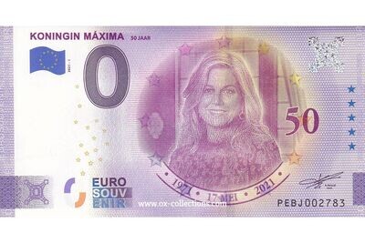 NL - Koningin Mรกxima - 2021-01 Zero Euro Note Koningin Mรกxima 2021-1 souvenir