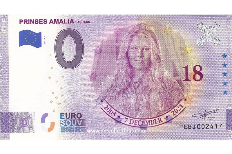 NL - Prinses Amalia - 2021-02 Zero Euro Note Prinses Amalia 2021-2 Anni souvenir