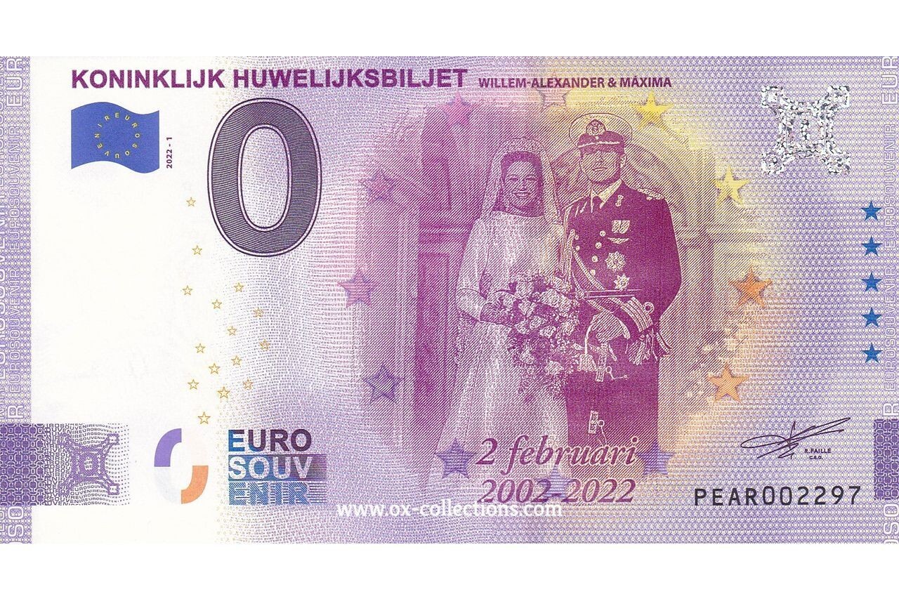 NL - Koninklijk Huwelijksbiljet - 2022-01 Zero Euro Note Koninklijk Huwelijksbiljet 2022-1 souvenir