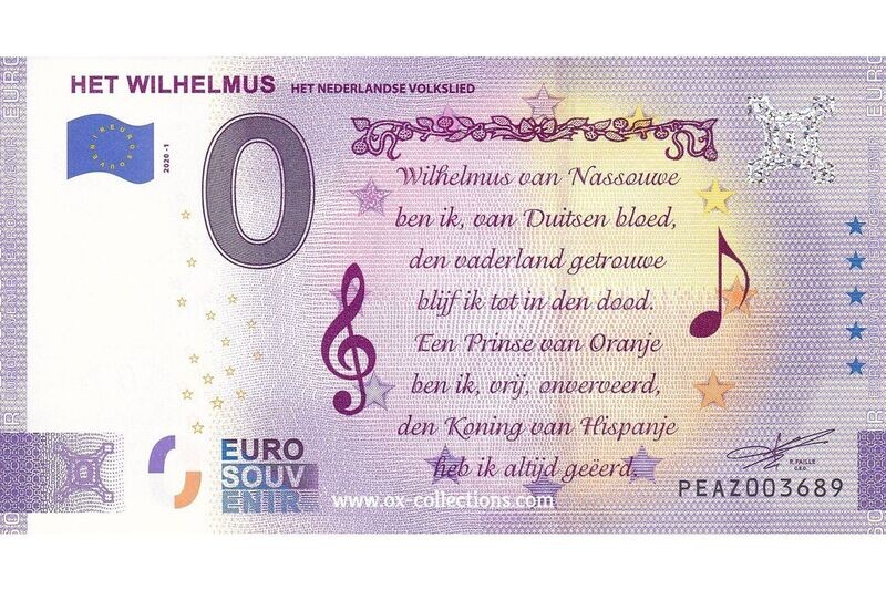 NL - Het Wilhelmus - 2020-01 Zero Euro Note Het Wilhelmus 2020-1 souvenir