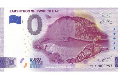 Zero Euro Note Zakynthos Shipwreck Bay 2023-1 souvenir