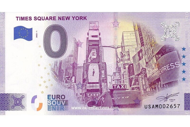 Zero Euro Note Times Square New York 2022-1 souvenir