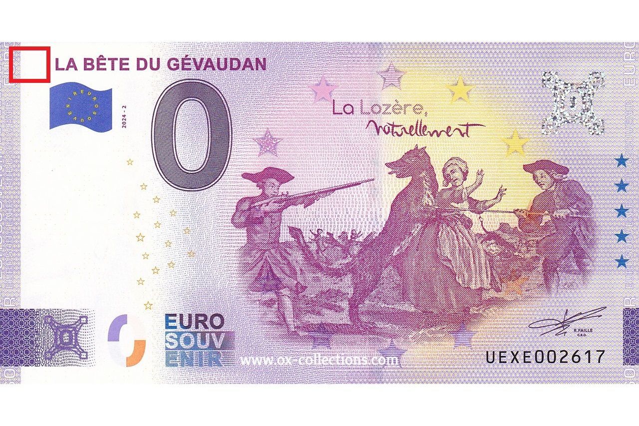 0 Euro-Schein La Bête du Gévaudan FEHLDRUCK 2024-2 Souvenir