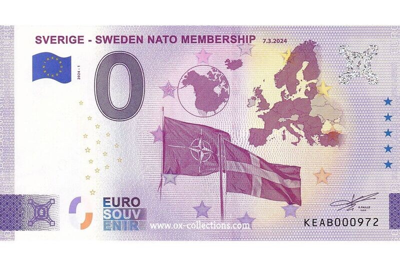 Zero Euro Note Sweden Nato Membership 2024-1 souvenir