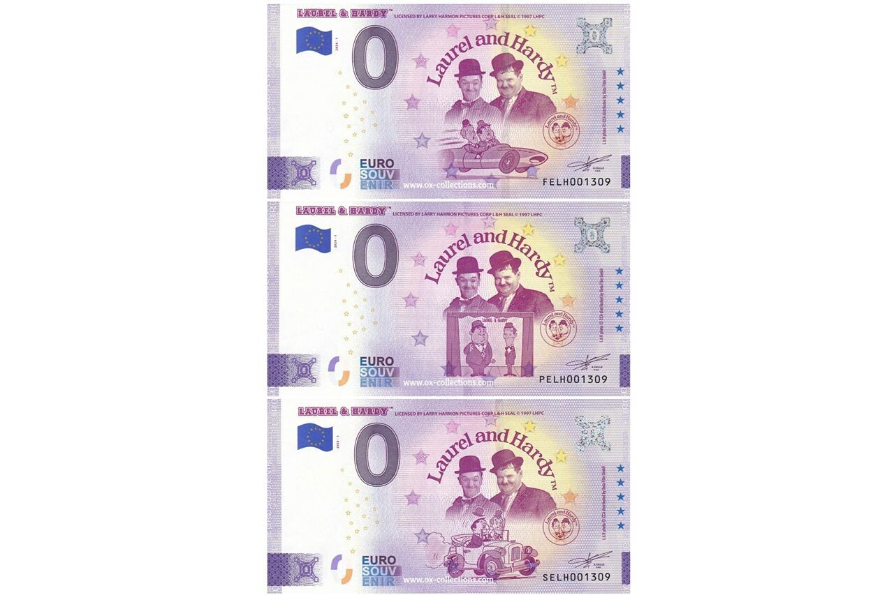 0 Euro-Schein Laurel and Hardy SET 2024-1 Souvenir