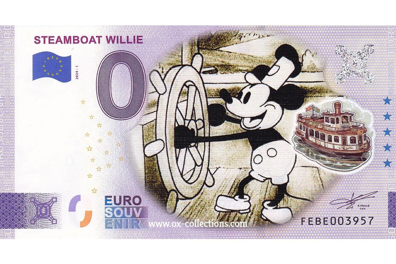 Zero Euro Note Steamboat Willie COLOR 2024-1 souvenir