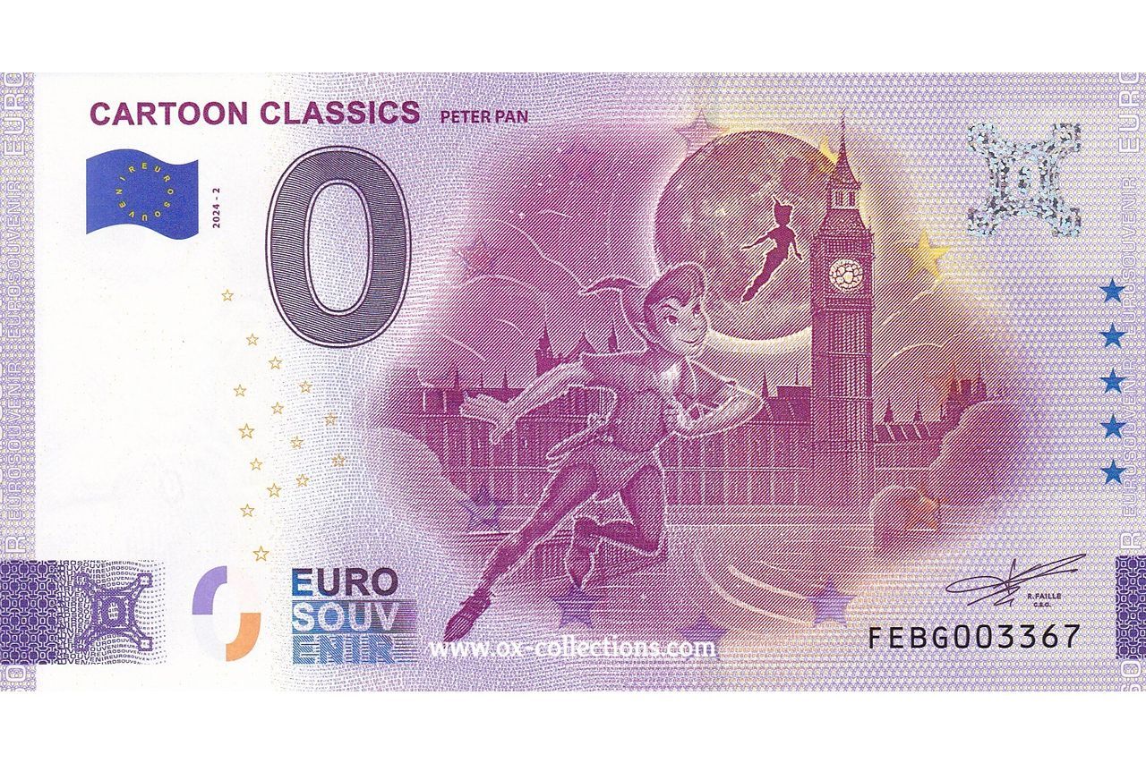 MT - Cartoon Classics - 2024-02 Peter Pan Zero Euro Note Cartoon Classics Peter Pan 2024-2 souvenir