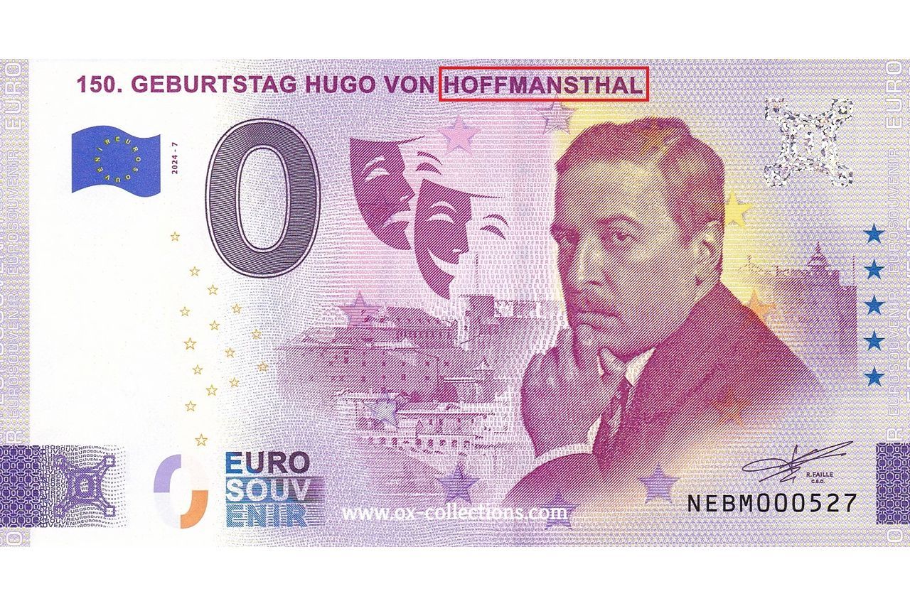 0 Euro-Schein Hugo von Hofmannsthal FEHLDRUCK 2024-7 Souvenir
