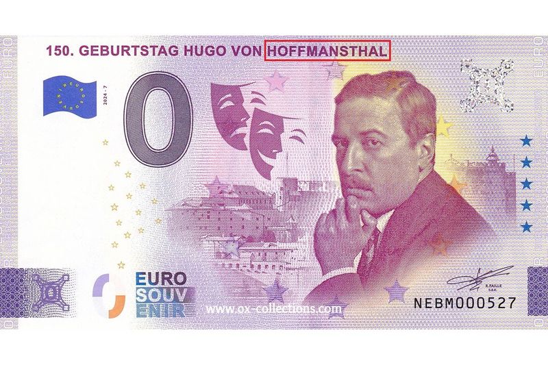 Zero Euro Note Hugo von Hofmannsthal MISPRINT 2024-7 souvenir