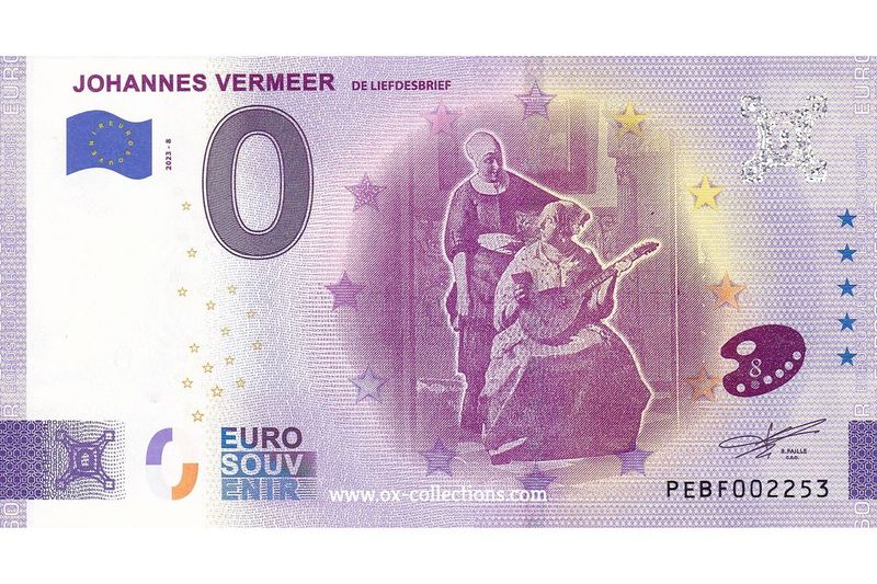 NL - Johannes Vermeer - 2023-08 Zero Euro Note Johannes Vermeer 2023-8 souvenir