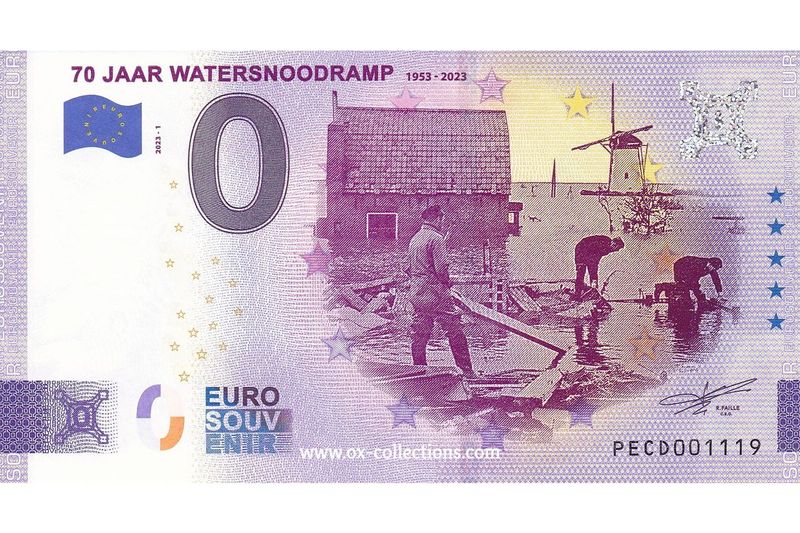 NL - 70 Jaar Watersnoodramp - 2023-01 Zero Euro Note 70 Jaar Watersnoodramp 2023-1 souvenir
