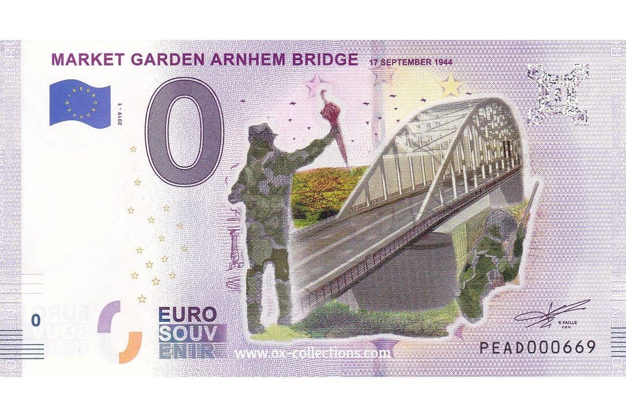 NL - Market Garden Arnhem Bridge - 2019-01 COLOR Zero Euro Note Market Garden Arnhem Bridge COLOR 2019-1 souvenir