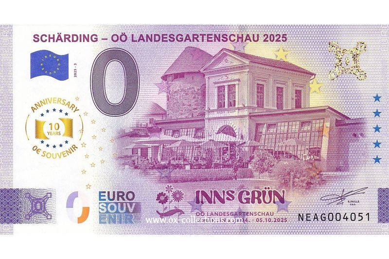 Zero Euro Note Schärding 2025-3 Anni souvenir