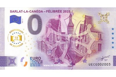 0 Euro-Schein Sarlat-la-Canéda 2025-6 Anni Souvenir