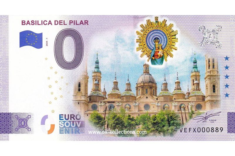 Zero Euro Note Basilica del Pilar COLOR 2024-1 souvenir