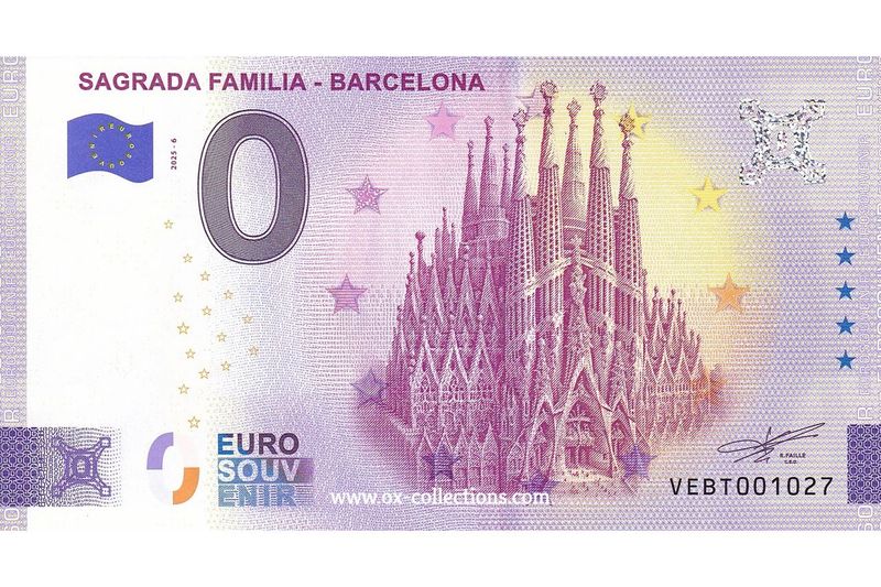 Zero Euro Note Sagrada Familia 2025-6 souvenir
