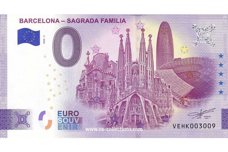Zero Euro Note Barcelona Sagrada Familia 2025-3 souvenir