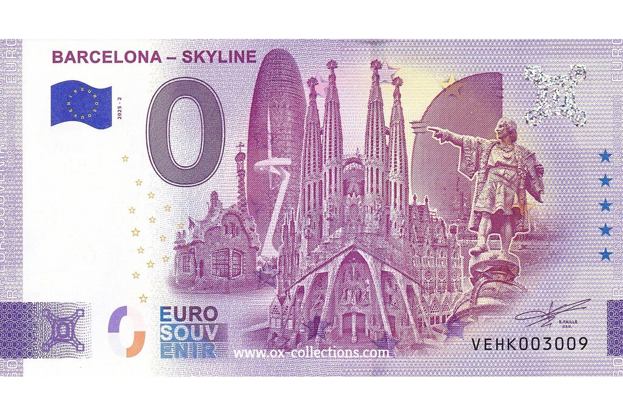 Zero Euro Note Barcelona Skyline 2025-2 souvenir