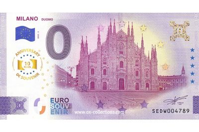 0 Euro-Schein Milano 2025-3 Anni Souvenir