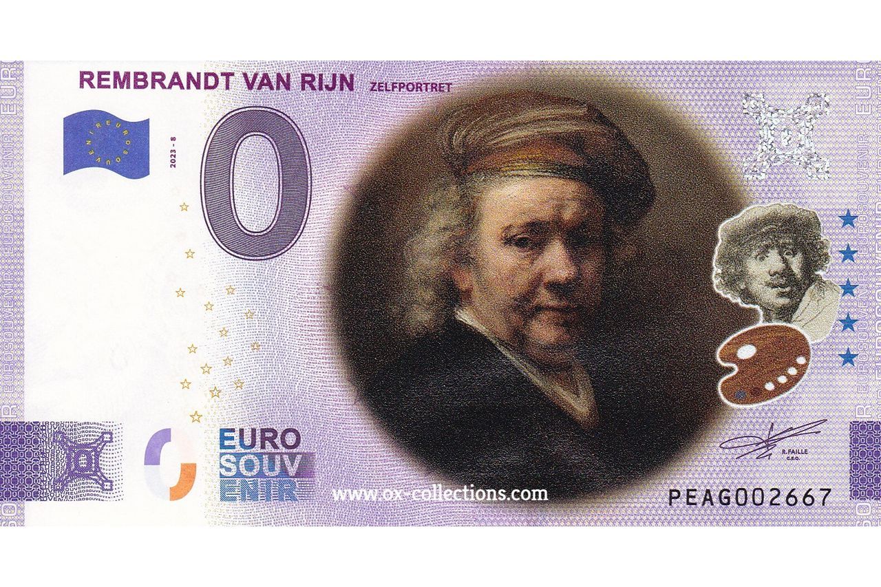 NL - Rembrandt van Rijn - 2023-08 COLOR 0-Euro-Schein Rembrandt van Rijn COLOR 2023-8 Souvenir
