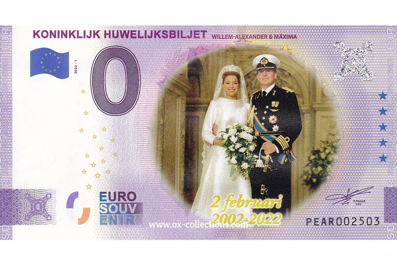 0-Euro-Schein Koninklijk Huwelijksbiljet COLOR 2022-1 Souvenir