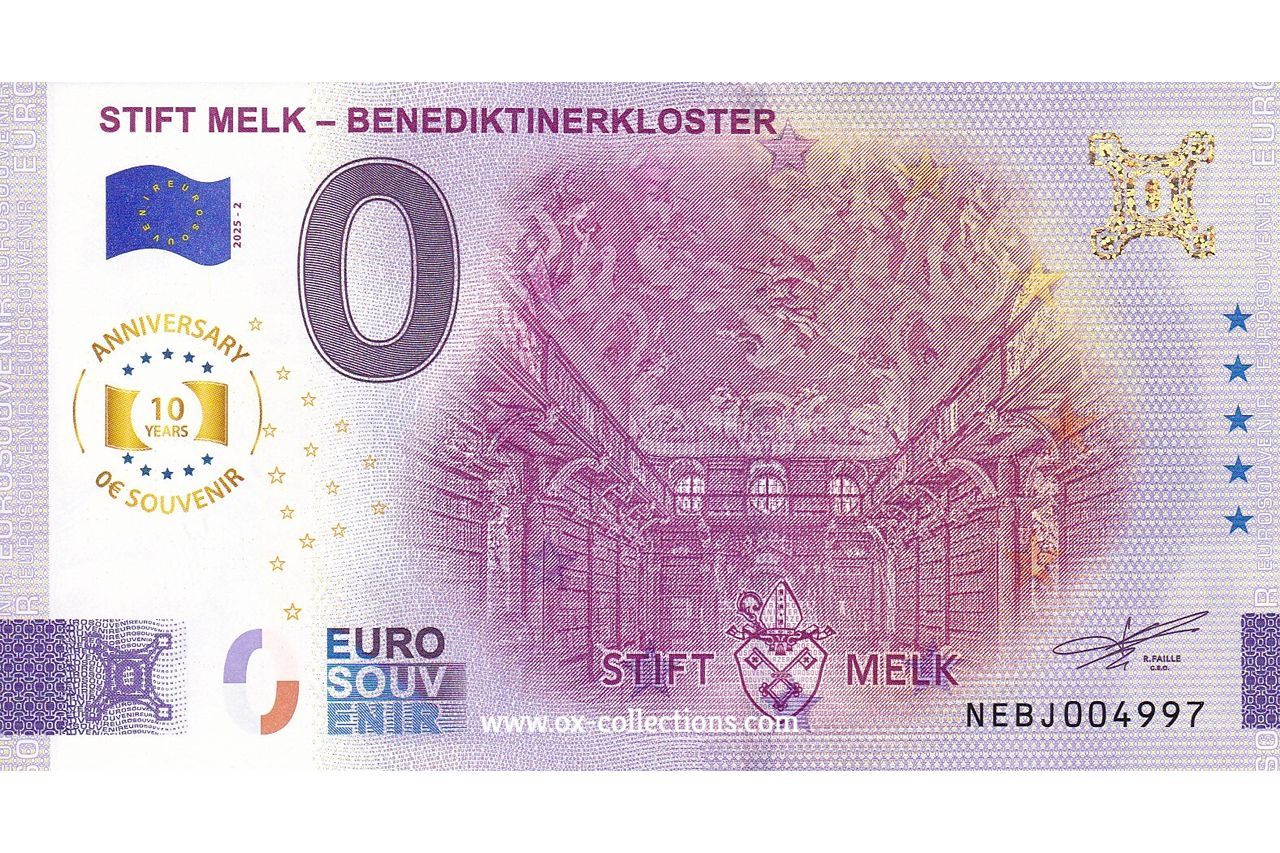 Zero Euro Note Stift Melk Benediktinerkloster 2025-2 Anni souvenir