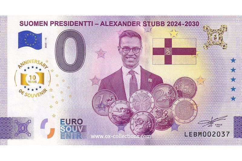 0 Euro-Schein Suomen Presidentti Alexander Stubb 2025-13 Anni Souvenir