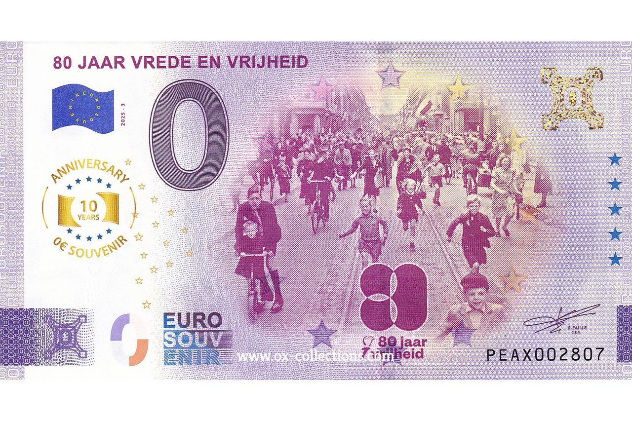 NL - 80 Jaar Vrede en Vrijheid - 2025-03 Zero Euro Note 80 Jaar Vrede en Vrijheid 2025-3 Anni souvenir