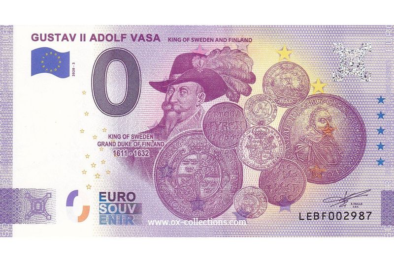 Zero Euro Note Gustav II Adolf Vasa 2020-3 souvenir