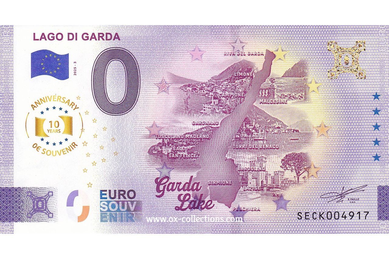 0 Euro-Schein Lago di Garda 2025-3 Anni Souvenir