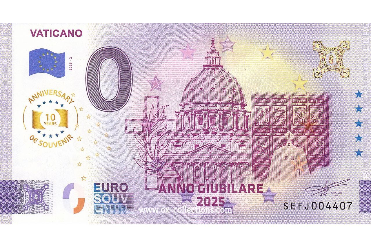 Zero Euro Note Vaticano 2025-2 Anni souvenir