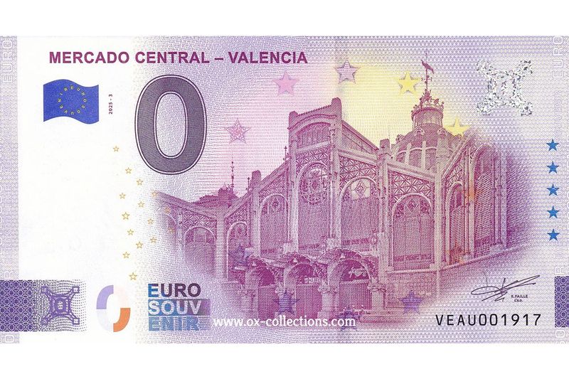 Zero Euro Note Mercado Central Valencia 2025-3 souvenir