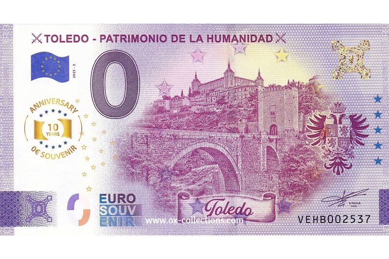 Zero Euro Note Toledo Patrimonio Humanidad 2025-2 Anni souvenir