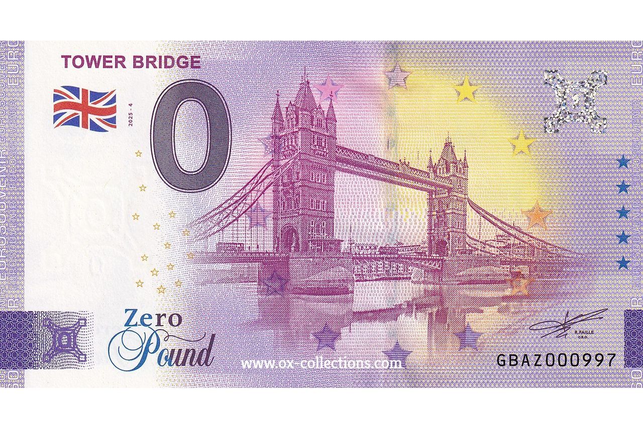 Zero Euro Note Tower Bridge 2025-4 souvenir