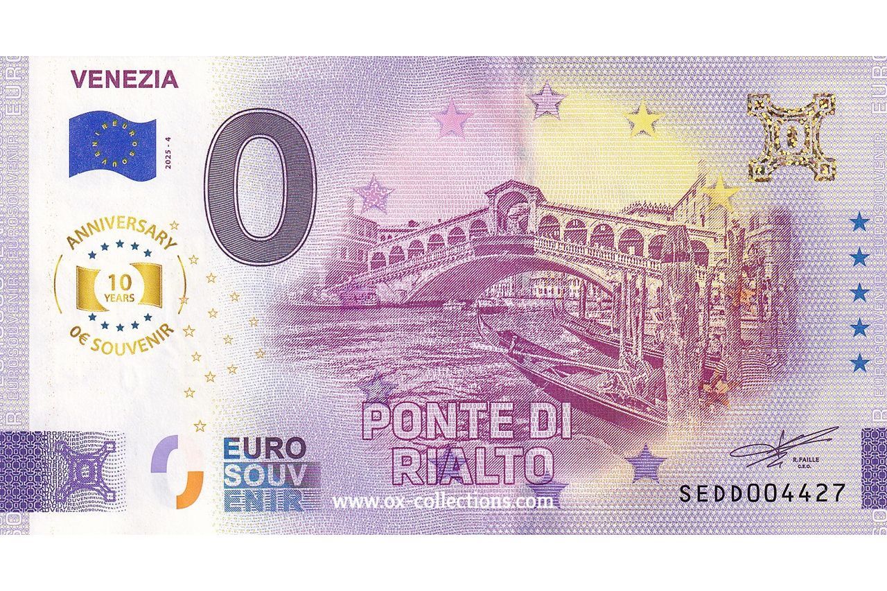 0 Euro-Schein Venezia 2025-4 Anni Souvenir