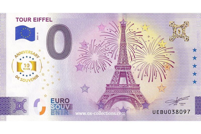 0 Euro-Schein Tour Eiffel 2025-6 Anni