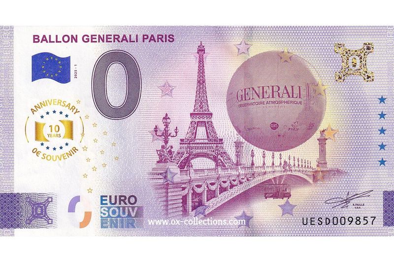 0 Euro-Schein Ballon Generali Paris 2025-1 Anni