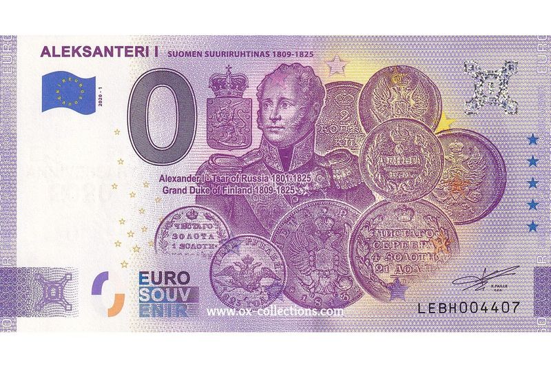 Zero Euro Note Aleksanteri I 2020-1 souvenir