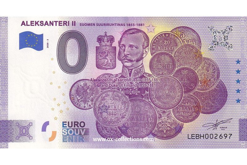 Zero Euro Note Aleksanteri II 2020-3 souvenir