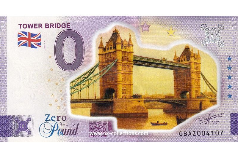 Zero Euro Note Tower Bridge COLOR 2025-3 souvenir