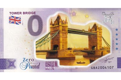 Zero Euro Note Tower Bridge COLOR 2025-3 souvenir